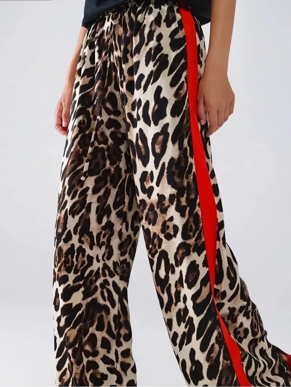 Leopard Print Wide-Leg Pants with Red Side Stripe. NWT. - Picture 4 of 4